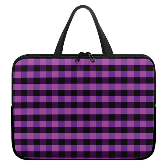 Dark Purple Check Pattern Print Laptop Sleeve With Handle