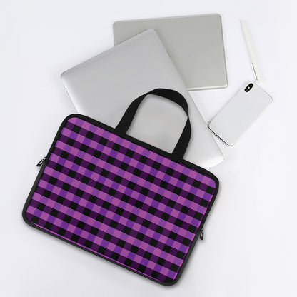 Dark Purple Check Pattern Print Laptop Sleeve With Handle