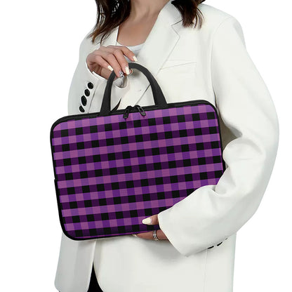 Dark Purple Check Pattern Print Laptop Sleeve With Handle