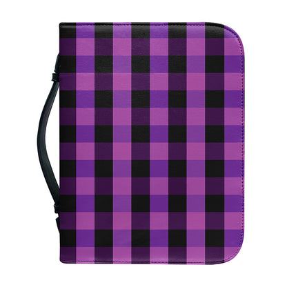 Dark Purple Check Pattern Print Leather Bible Cover
