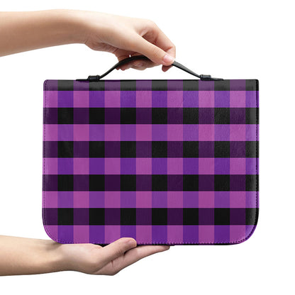 Dark Purple Check Pattern Print Leather Bible Cover