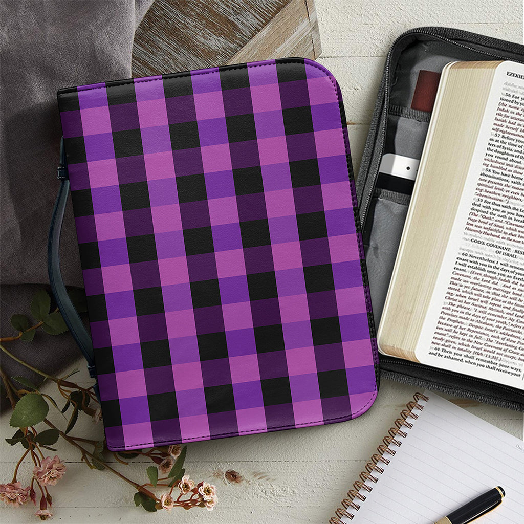 Dark Purple Check Pattern Print Leather Bible Cover