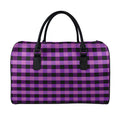 Dark Purple Check Pattern Print Leather Duffel Bag