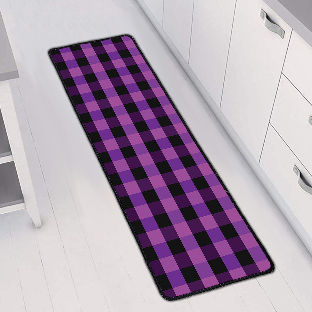 Dark Purple Check Pattern Print Long Kitchen Mat