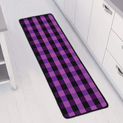 Dark Purple Check Pattern Print Long Kitchen Mat