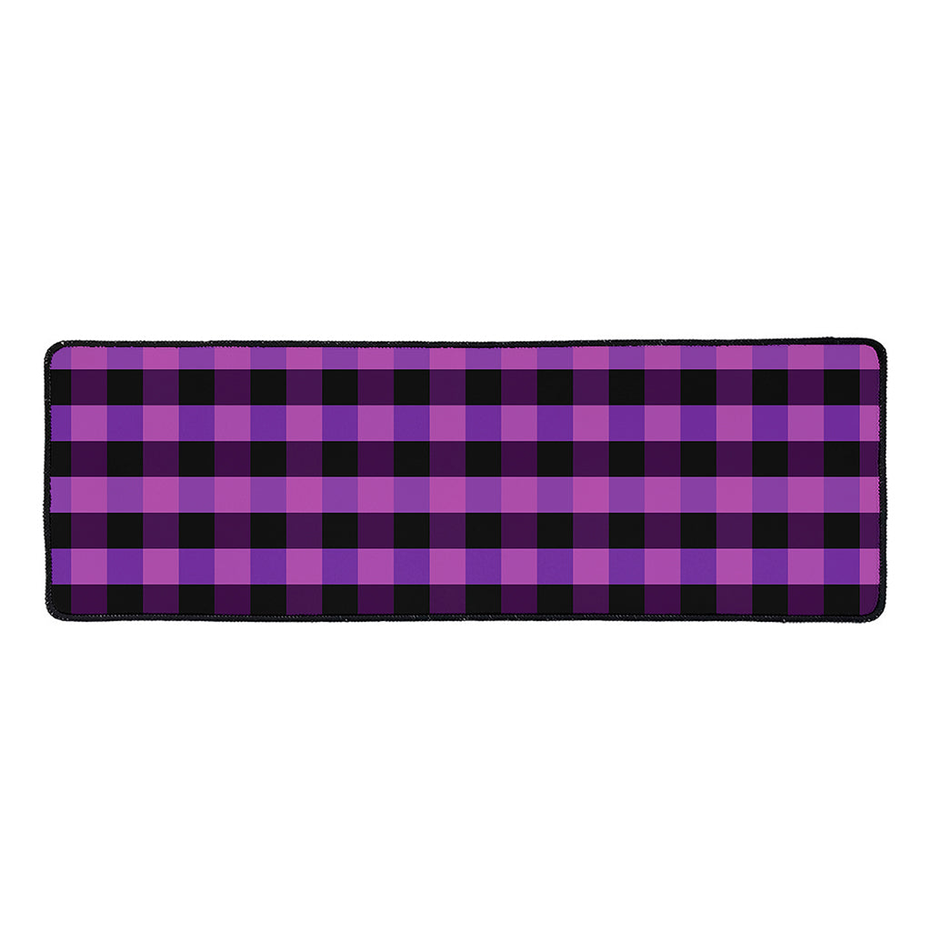 Dark Purple Check Pattern Print Long Kitchen Mat