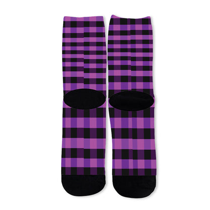Dark Purple Check Pattern Print Long Socks