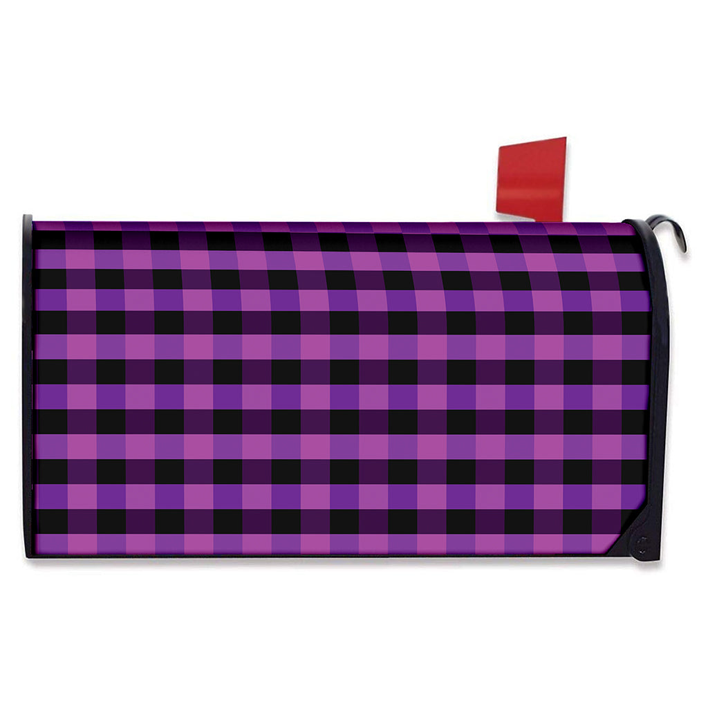Dark Purple Check Pattern Print Mailbox Cover