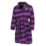 Dark Purple Check Pattern Print Men's Bathrobe
