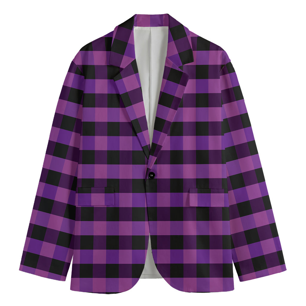 Dark Purple Check Pattern Print Men's Blazer