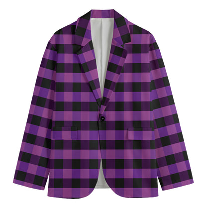 Dark Purple Check Pattern Print Men's Blazer