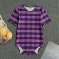 Dark Purple Check Pattern Print Men's Bodysuit