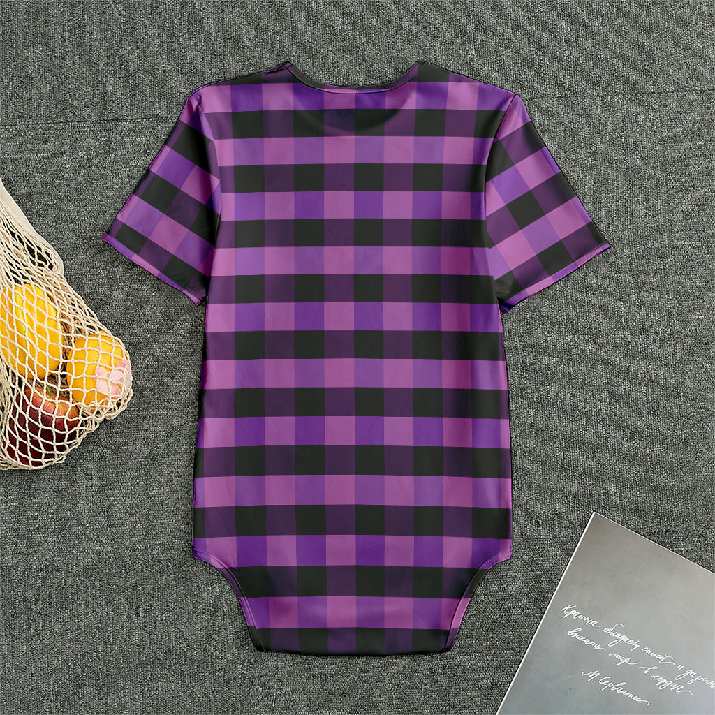 Dark Purple Check Pattern Print Men's Bodysuit