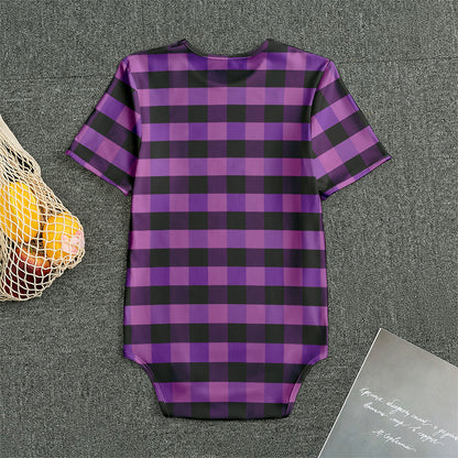 Dark Purple Check Pattern Print Men's Bodysuit