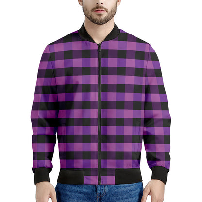Dark Purple Check Pattern Print Men's Bomber Jacket