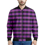 Dark Purple Check Pattern Print Men's Bomber Jacket