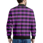 Dark Purple Check Pattern Print Men's Bomber Jacket