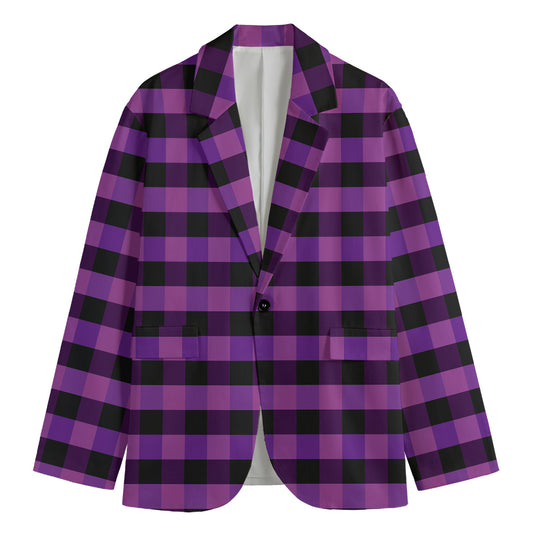 Dark Purple Check Pattern Print Men's Cotton Blazer
