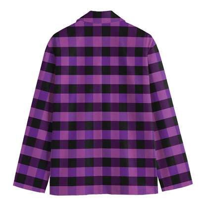 Dark Purple Check Pattern Print Men's Cotton Blazer