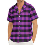 Dark Purple Check Pattern Print Men's Deep V-Neck Shirt