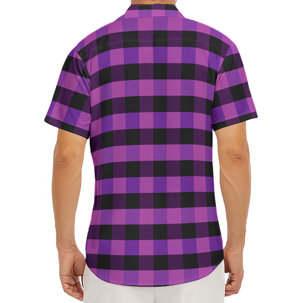 Dark Purple Check Pattern Print Men's Deep V-Neck Shirt
