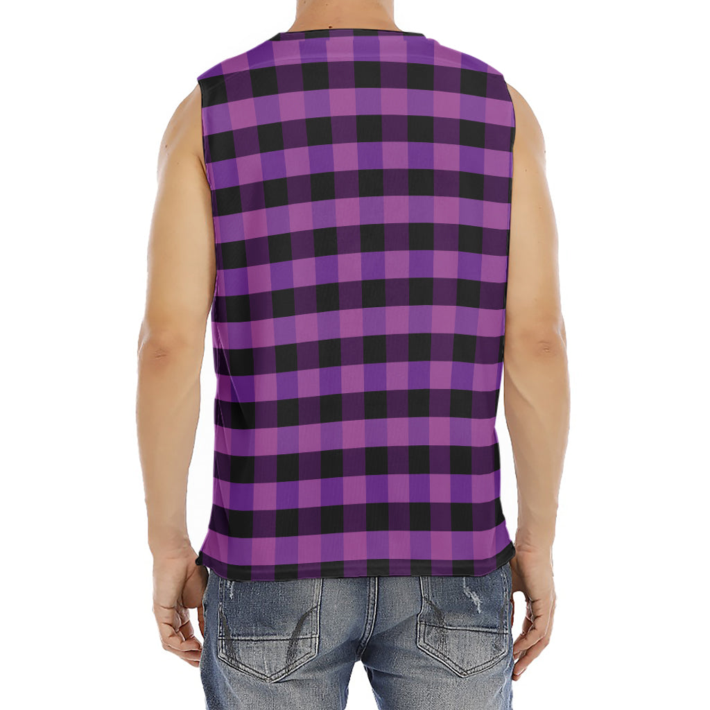 Dark Purple Check Pattern Print Men's Fitness Tank Top