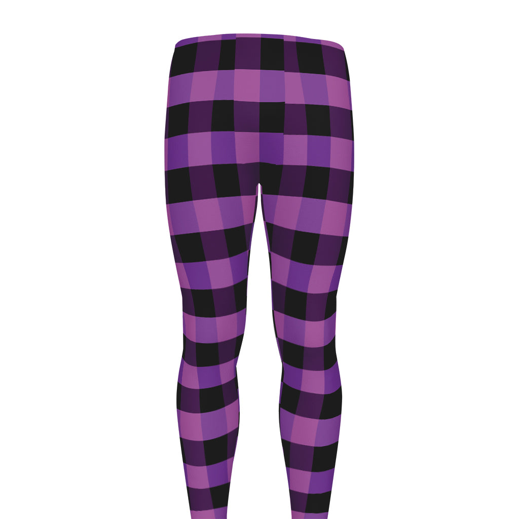 Dark Purple Check Pattern Print Men's leggings