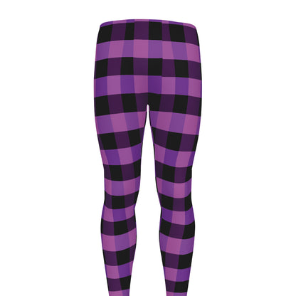 Dark Purple Check Pattern Print Men's leggings