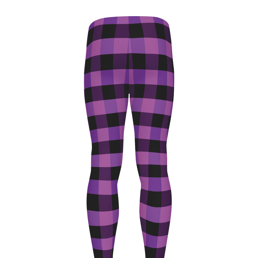Dark Purple Check Pattern Print Men's leggings