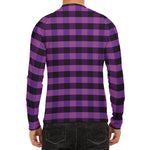 Dark Purple Check Pattern Print Men's Long Sleeve Rash Guard