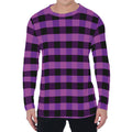Dark Purple Check Pattern Print Men's Long Sleeve T-Shirt