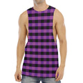 Dark Purple Check Pattern Print Men's Muscle Tank Top