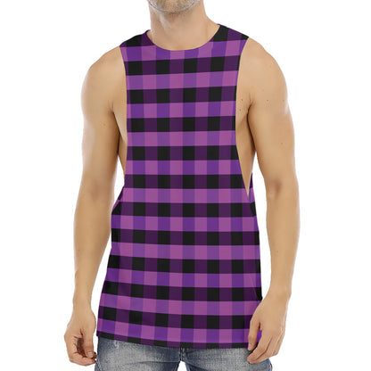 Dark Purple Check Pattern Print Men's Muscle Tank Top