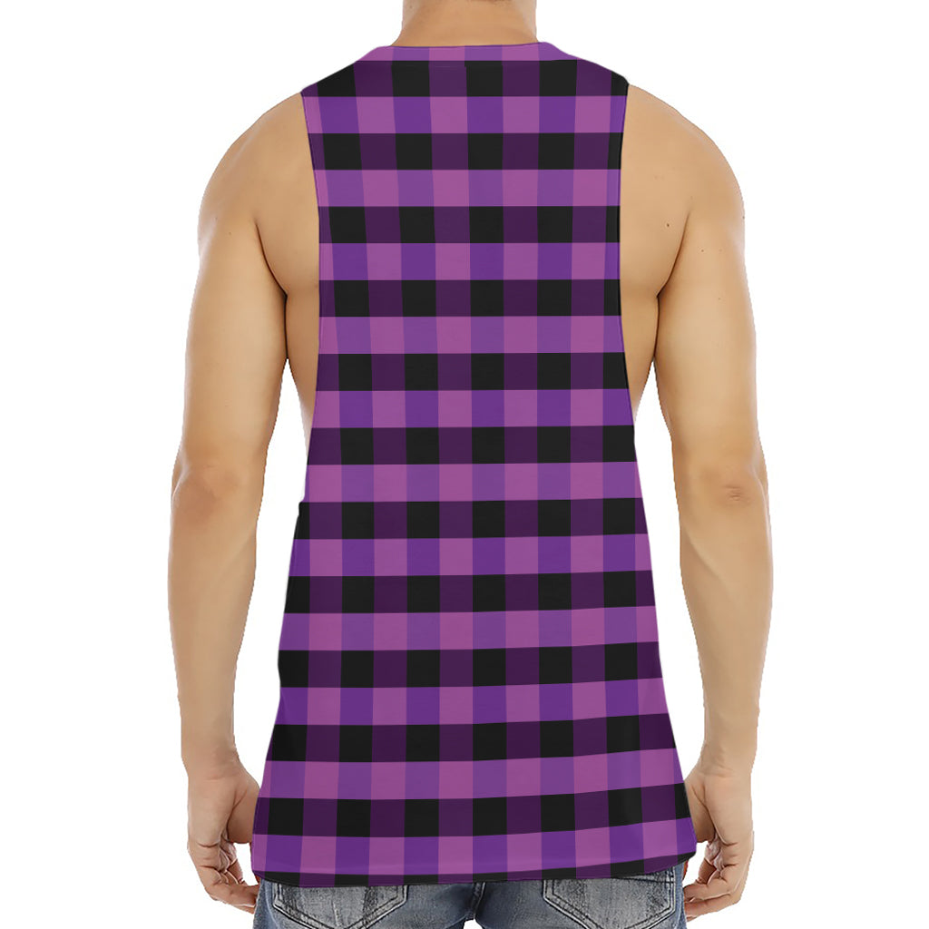 Dark Purple Check Pattern Print Men's Muscle Tank Top