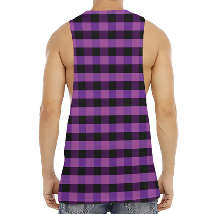 Dark Purple Check Pattern Print Men's Muscle Tank Top