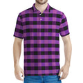 Dark Purple Check Pattern Print Men's Polo Shirt