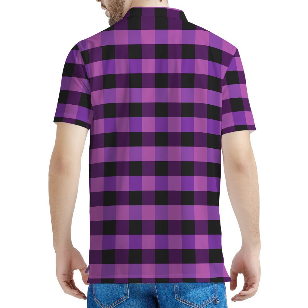 Dark Purple Check Pattern Print Men's Polo Shirt