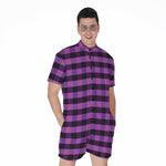 Dark Purple Check Pattern Print Men's Rompers