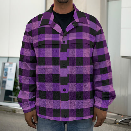 Dark Purple Check Pattern Print Men's Shirt Jacket
