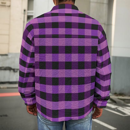 Dark Purple Check Pattern Print Men's Shirt Jacket