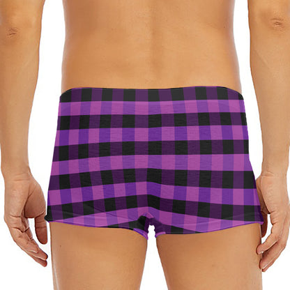 Dark Purple Check Pattern Print Men's Short Boxer Briefs
