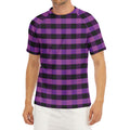 Dark Purple Check Pattern Print Men's Short Sleeve Rash Guard