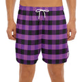 Dark Purple Check Pattern Print Men's Split Running Shorts