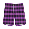 Dark Purple Check Pattern Print Men's Athletic Shorts