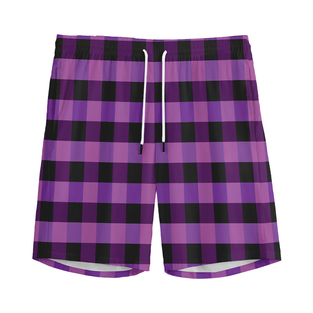 Dark Purple Check Pattern Print Men's Sports Shorts