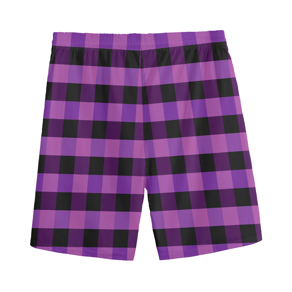 Dark Purple Check Pattern Print Men's Sports Shorts