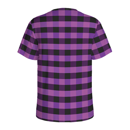 Dark Purple Check Pattern Print Men's Sports T-Shirt