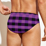 Dark Purple Check Pattern Print Men's Swim Briefs