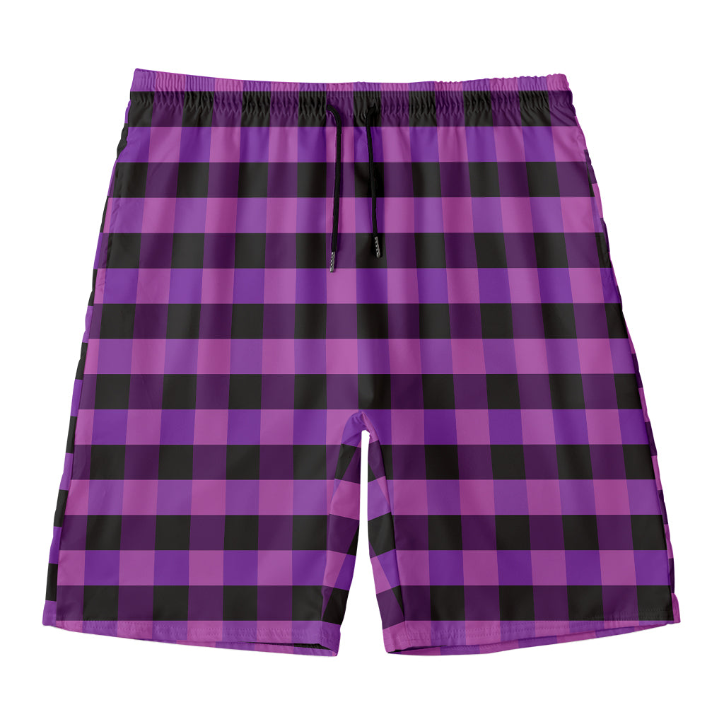 Dark Purple Check Pattern Print Men's Swim Trunks