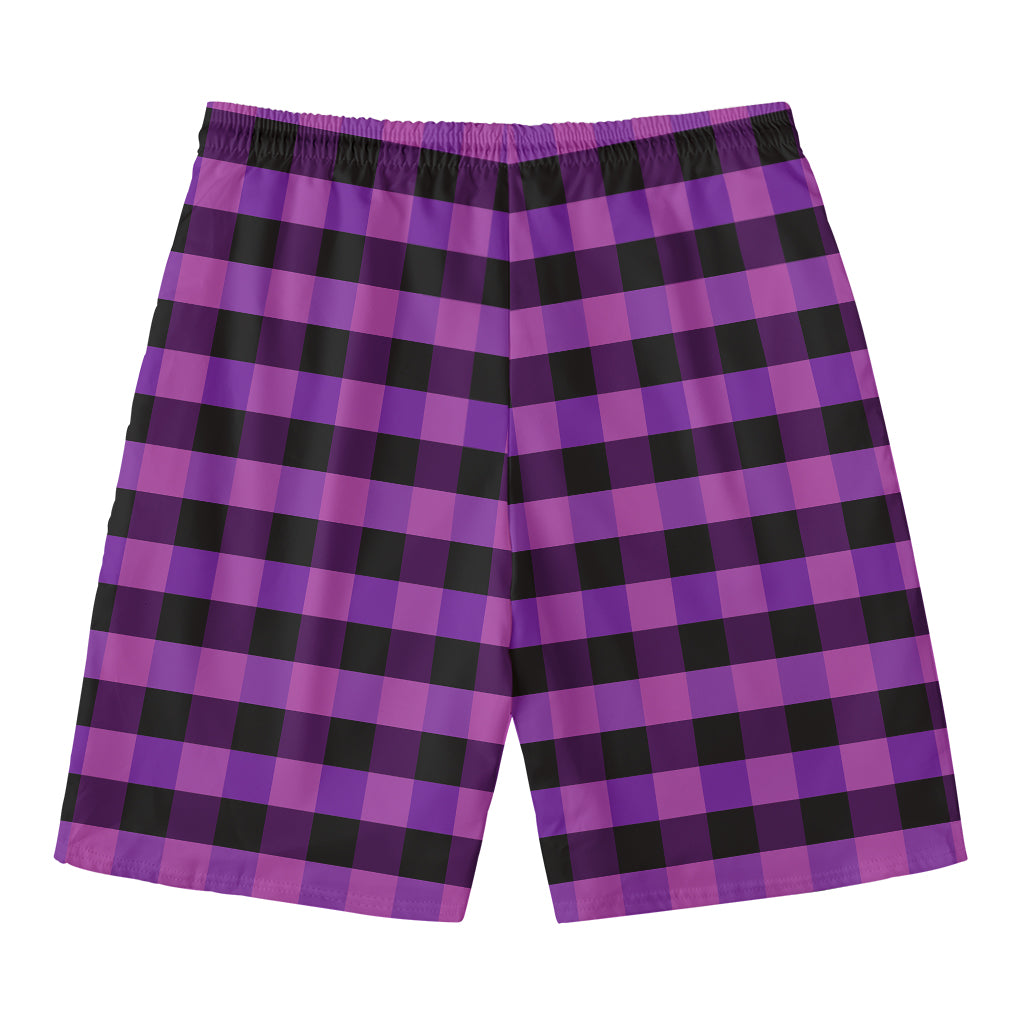 Dark Purple Check Pattern Print Men's Swim Trunks